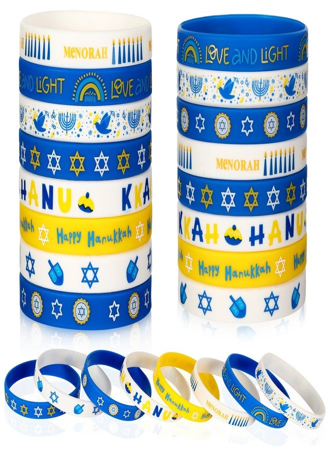 JUNEBRUSHS 24Pcs Hanukkah Silicone Rubber Wristbands Bracelets for Hanukkah Decorations Party Favors Jewish Holiday Kids Goodie Bag Fillers Supplies(8 Designs) - Image 1
